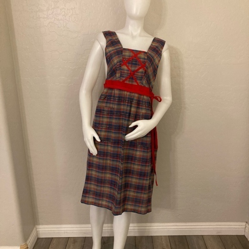 Vintage Wrap Plaid Dirndl Apron Dress M/L